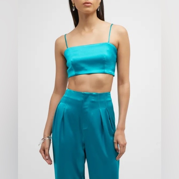 Cinq a Sept Nikki Satin Spaghetti-Strap Crop Top - Picture 1 of 6